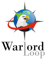 Warlord Loop Logo-- a bald eagle head in front of a globe with compass points and a red arrow.